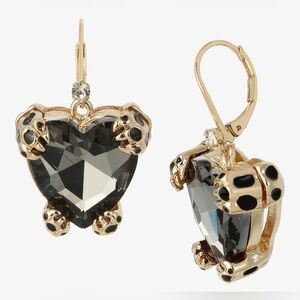 Betsey Johnson Black Heart Skull Drop Earrings